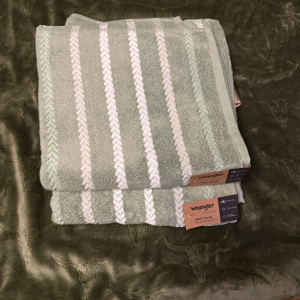 Wrangler Towel Set Unisex OS Green NEW 3 Pc Cowboy Twill 2 Bath 1 Hand Towel Set